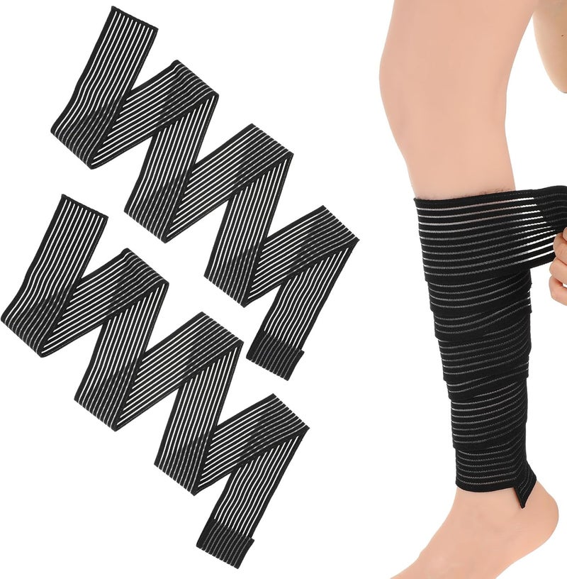 Bruislard 2 Pcs Hamstring & Thigh Calf Compression Sleeve Wraps, Adjustable Knee Lower Leg Calf Support Bandage Elastic Compression Sleeve for Men and Women Sport, Black - Image 1